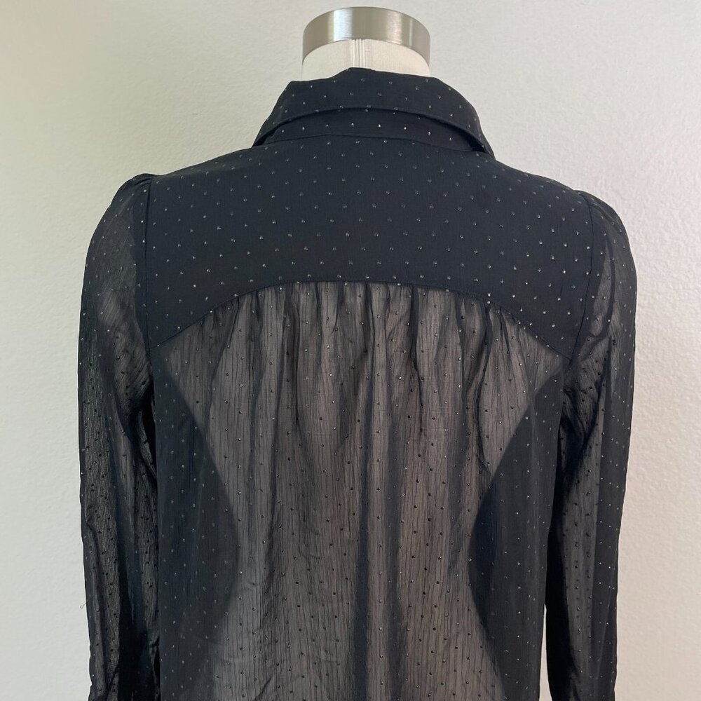 Zara Womens XS‎ Black Sheer Button Up Blouse Long Sleeve Shirt Top - Picture 6 of 16